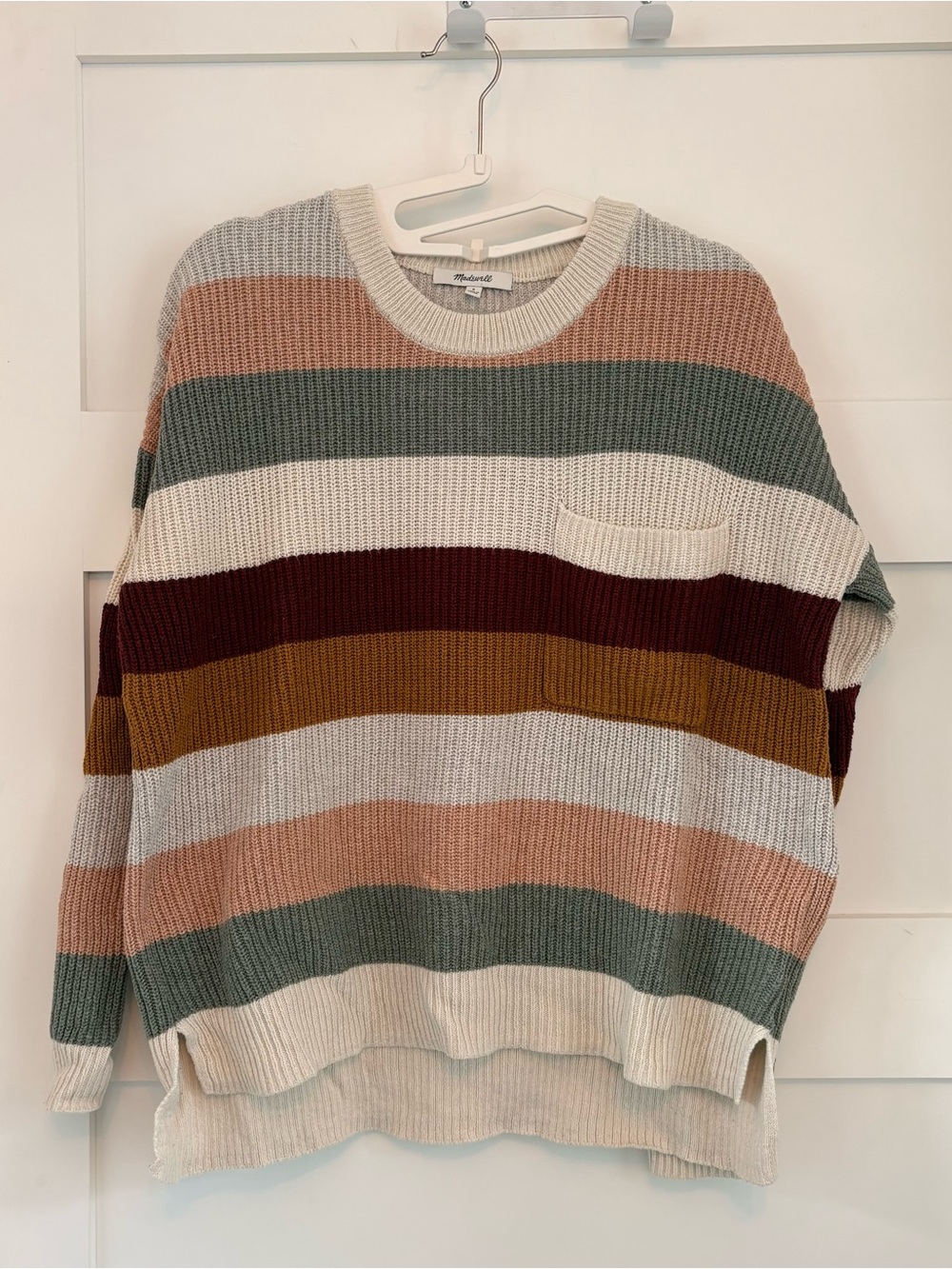 Madewell Oversized Striped Cozy Knit Sweater with Pocket - Multi Color